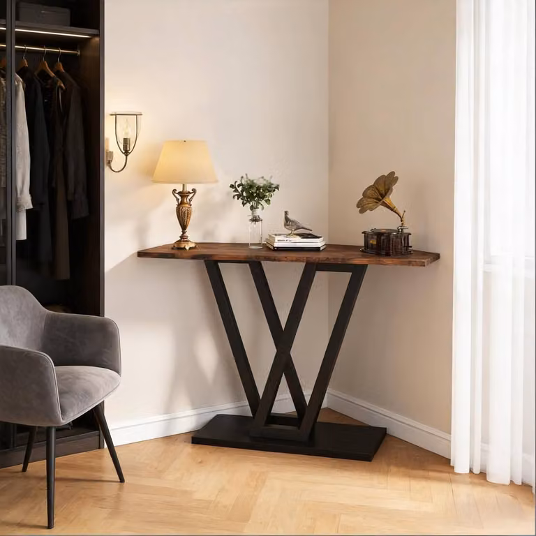 MODFU Sidetable Smal V-poot Rechthoek Zwart Rustic Brown B/D/H: 110 x 30 x 80 cm