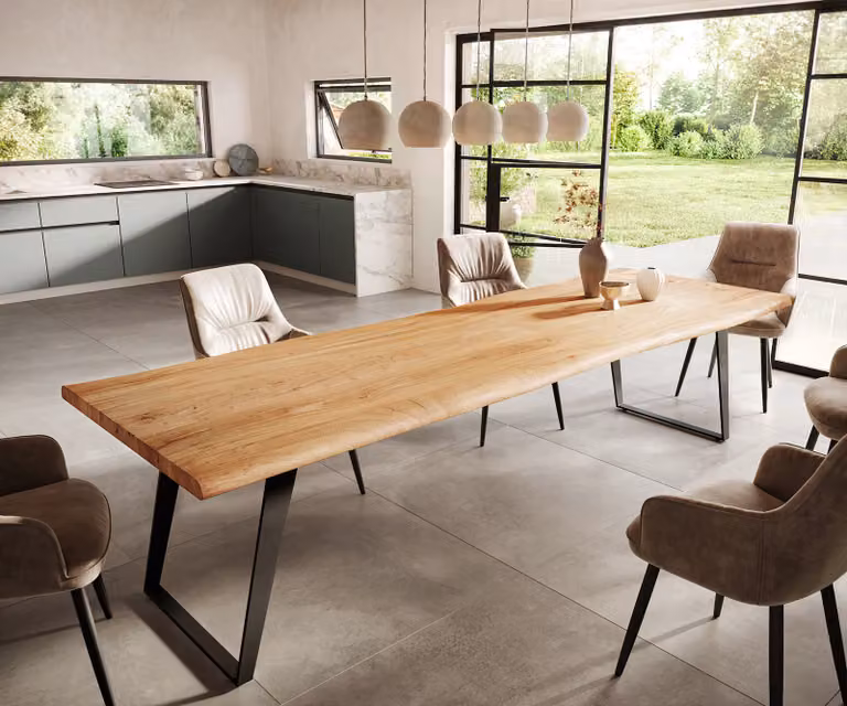 DELIFE Eettafel Edge Live-Edge Acacia en Metaal, Bruin/Zwart, B: 300 cm, D: 100 cm, H: 76,5 cm