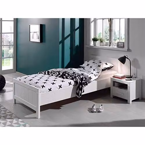 Vipack Erik slaapset met bed en nachtkastje met 1 lade, wit, 90 x 200 cm