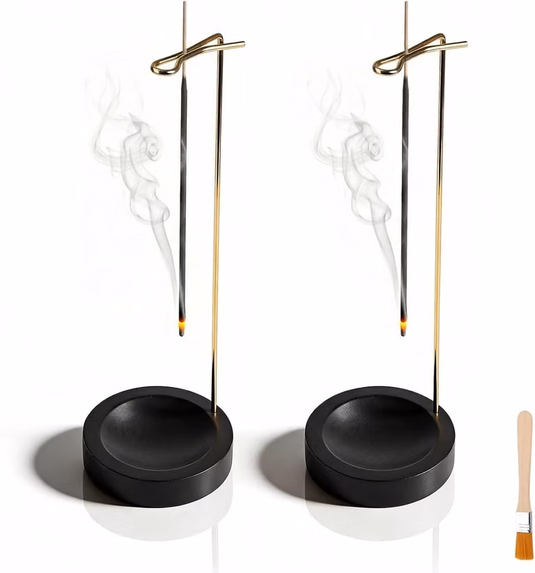 Handgemaakte houten houder voor wierookstokjes met borstel voor yoga, meditatie en aromatherapie