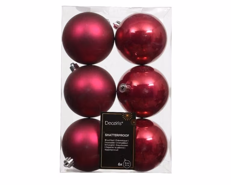 Set van 6 onbreekbare kerstballen in de kleur festive pink, diameter 8 cm