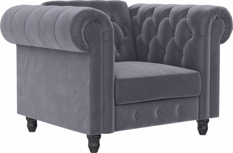 Notio Living Chesterfield fauteuil in antraciet fluweel, B/D/H: 83 x 111 x 87 cm