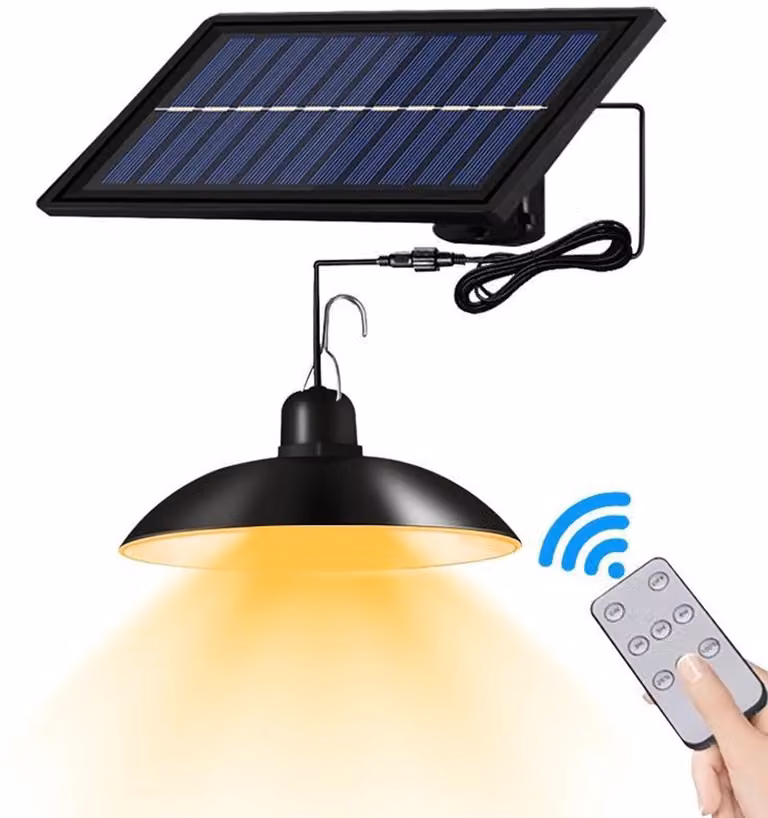 Zonne-energie LED kroonluchter met warm wit licht, zwart, geschikt voor tuin, terras en balkon