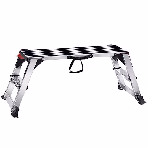 VEVOR Aluminium Werkplatform Opvouwbare Trapladder met Veiligheidssloten, Zilver, B/D/H: 100 x 30 x 48,7 cm, 200 kg Draagvermogen