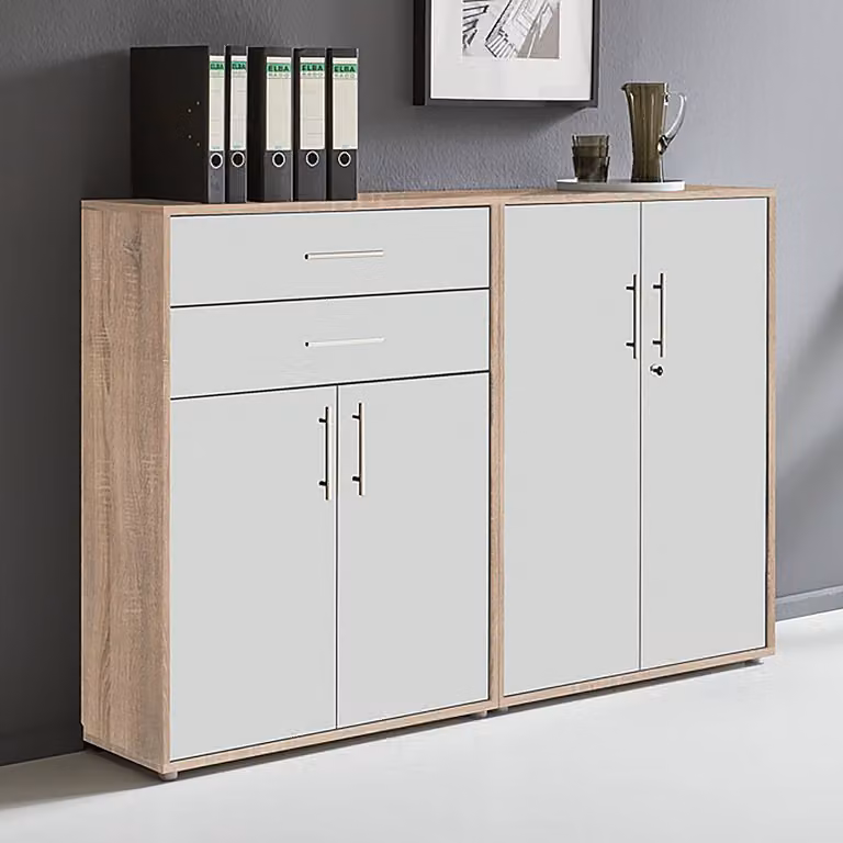 home24 Kastenset 2-delig set A, bruin/wit Sonoma eikenlook, B/D/H: 114 x 33 x 85 cm