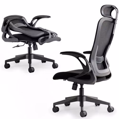 Tervo Model U Ergonomische Opvouwbare Bureaustoel met Mesh - Zwart