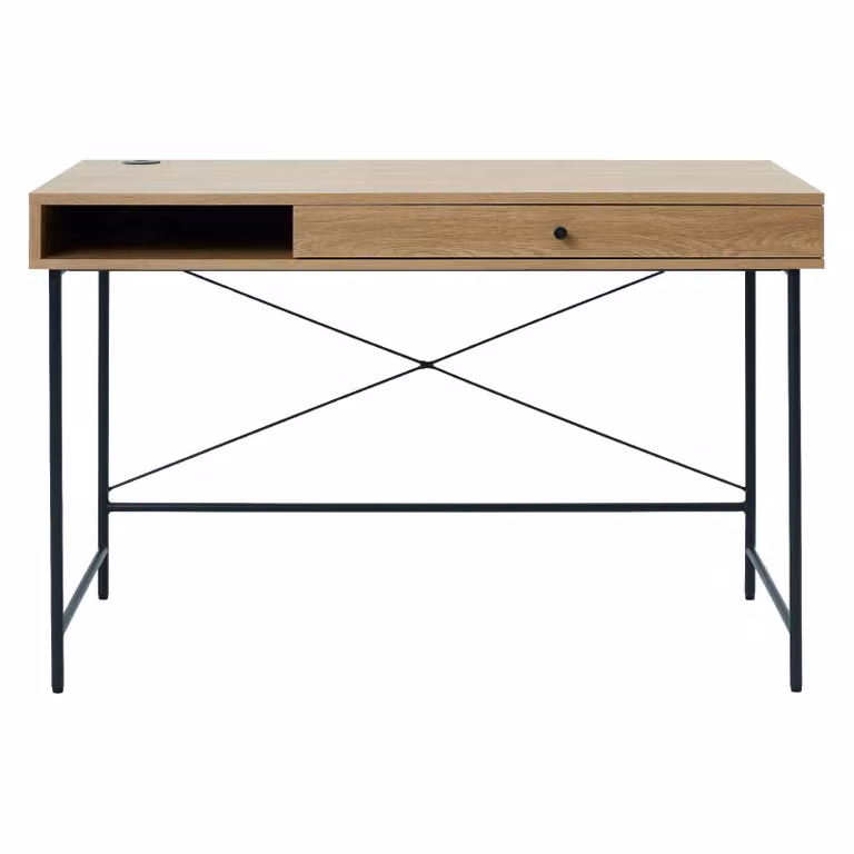 Nest of Nora Bureau Hilda Schrijftafel met lade - Houten blad en zwart stalen onderstel - Naturel - B: 120 cm, D: 60 cm, H: 76 cm
