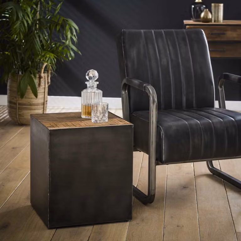 WoonStijl Bijzettafel Industrieel Bruin Hout en Metaal B: 40 cm, D: 40 cm, H: 45 cm