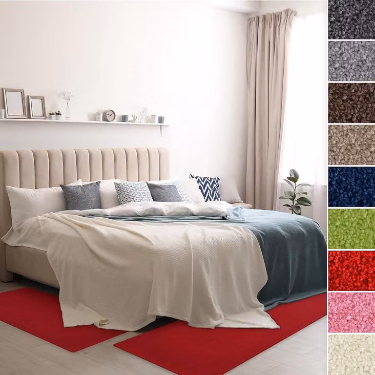 3-delige Velours Bedomranding Tapijtloper Set voor de Slaapkamer - Rood - Breedte: 67 cm
