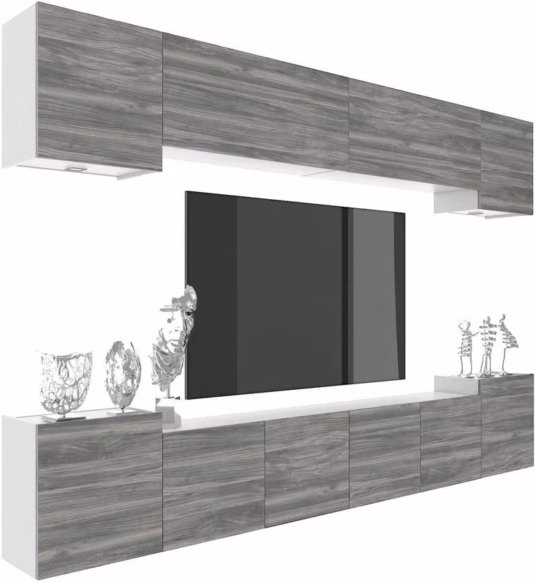 BELINI Wandmeubel Milano 4 Grijs Mat - 300 cm - Modern Modulair TV-Wandmeubel met Gasliftsysteem
