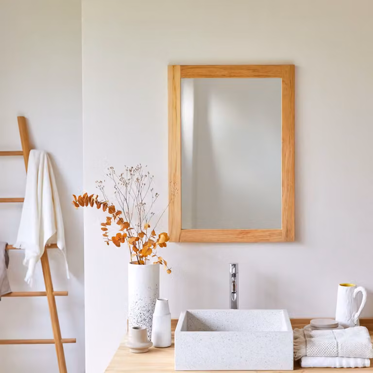 Tikamoon Wandspiegel Scandinavisch Design Bruin Hout B: 70 cm, H: 50 cm