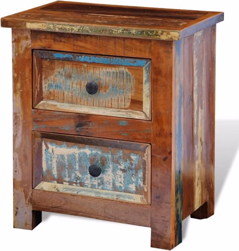 vidaXL Nachtkastje met 2 lades van massief gerecycled hout in antique finish