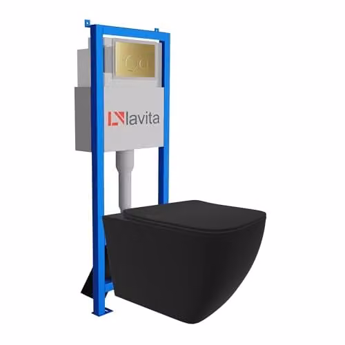Lavita complete toiletset ONIL zwart met LAV 101 voorwandelement en LAV 200.4.5 bedieningspaneel goud