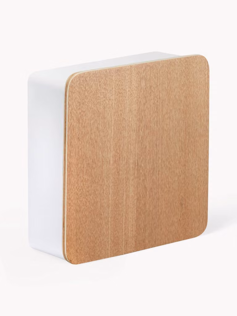 Yamazaki Wandmontage Sleutelkastje van Hout en Metaal Wit/Bruin B/D/H: 16 x 6 x 16 cm