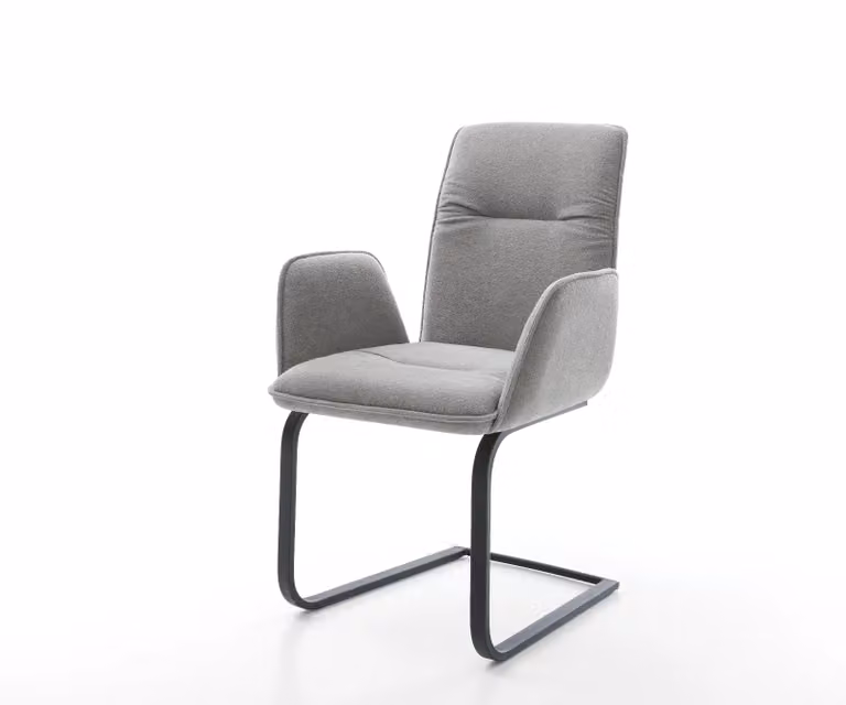 DELIFE Vinja-Flex moderne eetkamerstoel met zachte grijze stof en zwart metalen onderstel