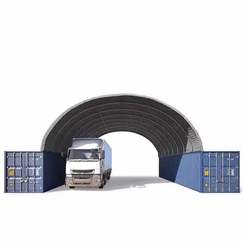 TOOLPORT Containeroverkapping 10x12m met grijs PRIMEtex zeil en statica