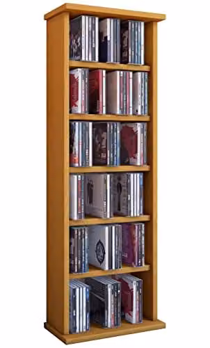 VCM Vostan CD en DVD rek kast in beukenlook met verstelbare planken, B/D/H: 31 x 18 x 92 cm
