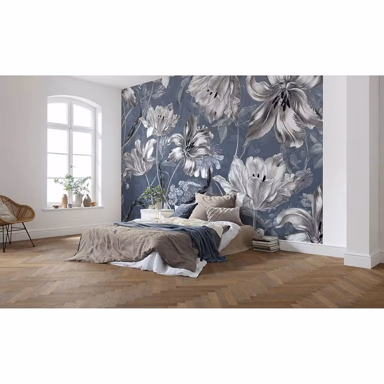 home24 Fotobehang Merian Blue Floral Modern B: 350 cm, H: 250 cm