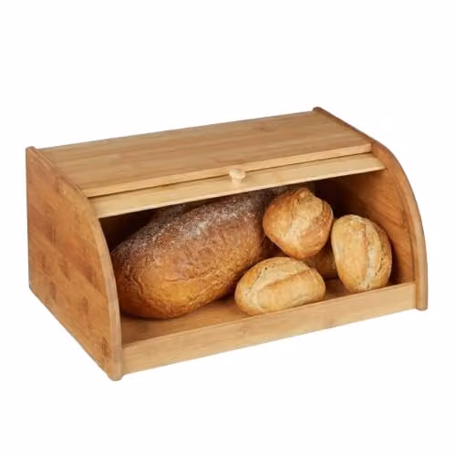 Relaxdays Broodtrommel van bamboe met roldeksel, beige/bruin, B: 40,0 cm, D: 27,5 cm, H: 16,5 cm