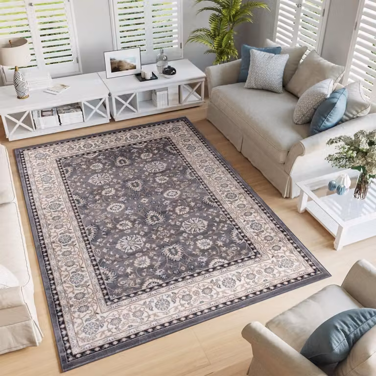 Tapiso Colorado Vloerkleed Grijs Modern Oosters Bloemen Tapijt B/D: 60 x 100 cm