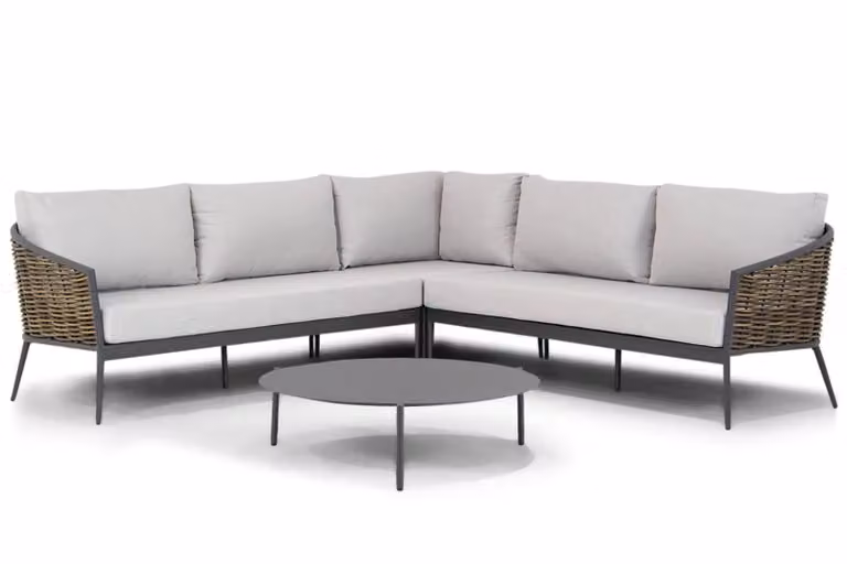 Coco Ewa/Pacific 4-delige moderne hoek loungeset met aluminium frame en grijze kussens, 100 cm