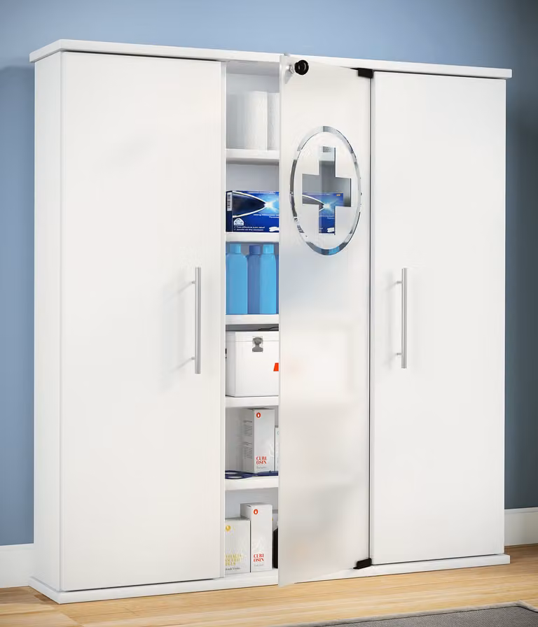 VCM Santila afsluitbare wandkast met slot, wit, B: 88 cm, H: 92 cm, D: 18 cm