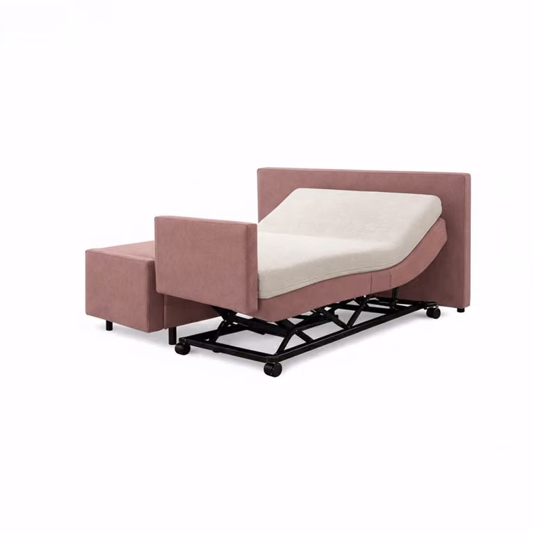 Boxspring ComfortLift Elektrisch Verstelbaar Hoog-Laag Bed 2-persoons met Voetbord – Oudroze – B/D/H: 160 x 220 cm