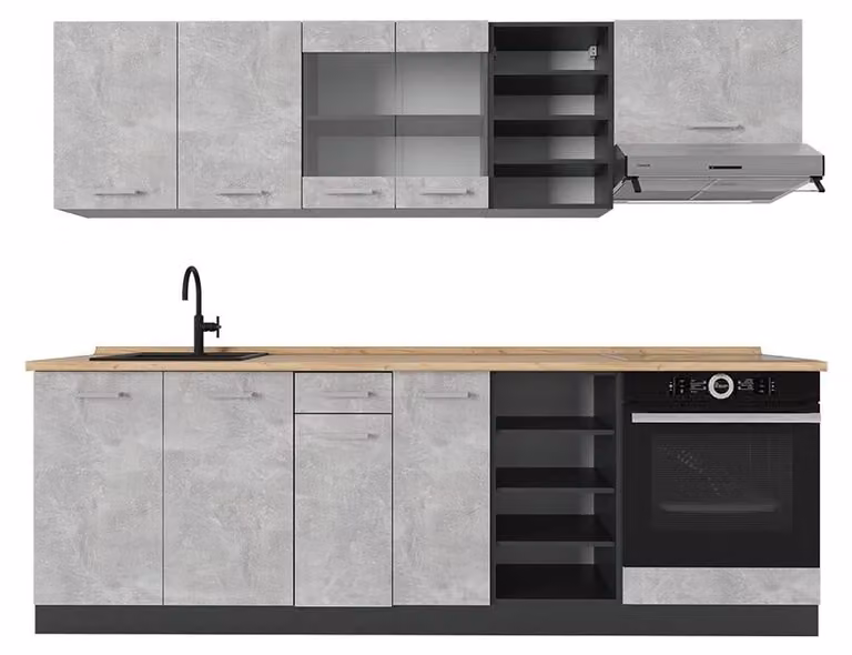 Vicco R-Line Keukeneenheid Beton/antraciet met Eiken details, Breedte: 240 cm, Model 53535