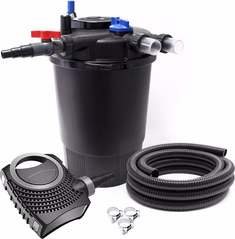 SunSun Complete Set CPF-30000 vijverfilter voor vijvers tot 12.000 liter inclusief 55 Watt UV-C wateronzuiveraar, NEO8000 SuperEco vijverpomp 8000 l/u en 10 meter vijverslang 38 mm