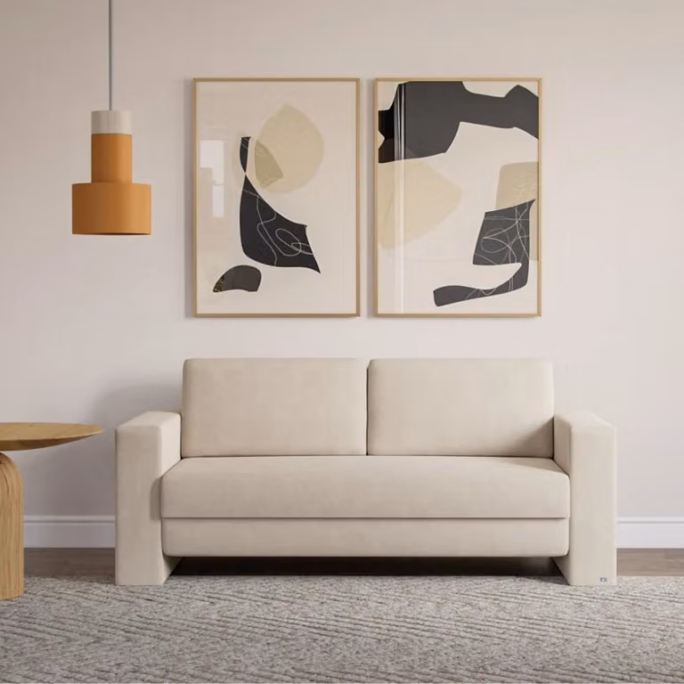 Kubus BRUNO slaapbank beige met massief houten frame en boxspringcomfort, 160 cm