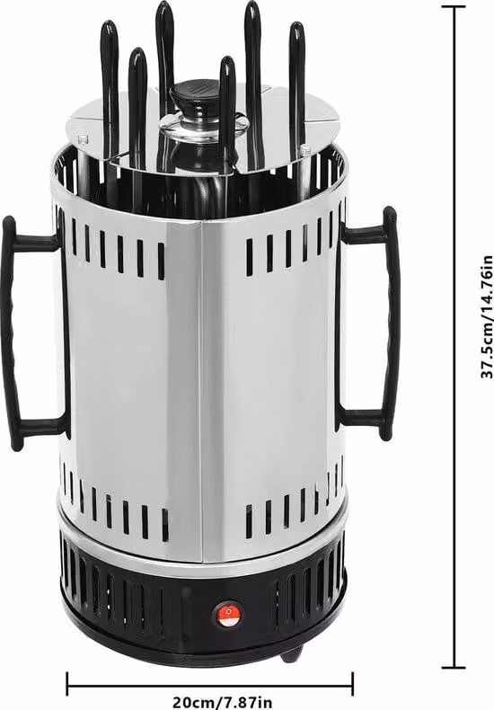 Verticale gasgrill met 6 spiesen in aluminium - Zwart/Zilver - B/D/H: 37,5 x 20 x 37,5 cm