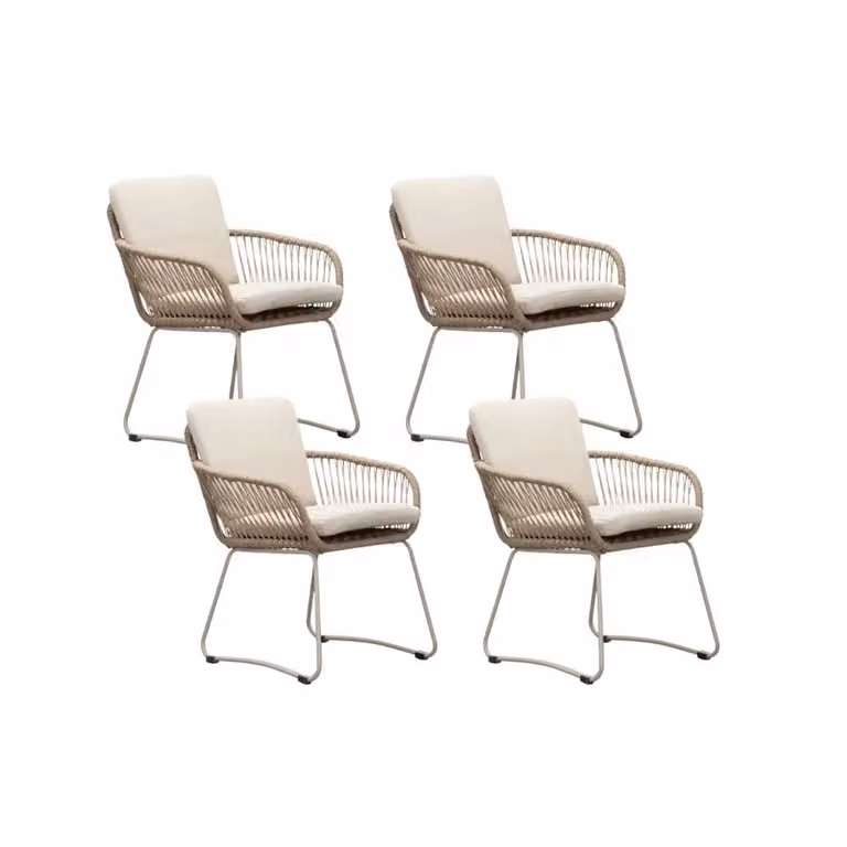 Harper dining tuinstoel set van 4 | Touw en RVS | Sandstone