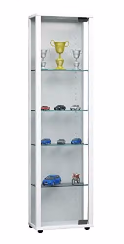 VCM Edana Mini Staande Vitrinekast met Glazen Deuren, Wit, B/D/H: 33 x 18 x 115 cm