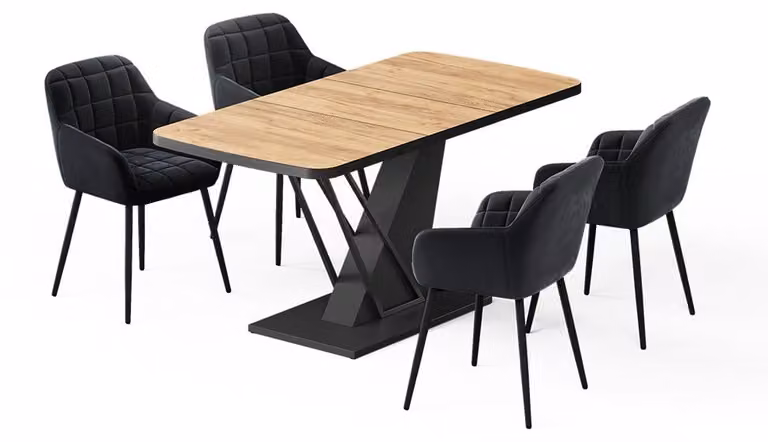 Vicco Fenaro Eettafelset met 4 eetkamerstoelen, Goudkleurig Eiken/Zwart, B: 120 cm, D: 80 cm, H: 76 cm