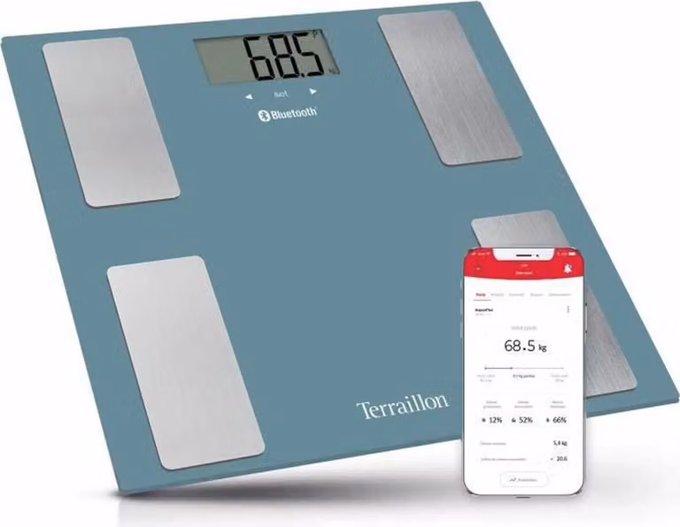Terraillon Smart Connect Personenweegschaal met BMI-meting, Bluetooth en energieanalyse voor 8 gebruikers