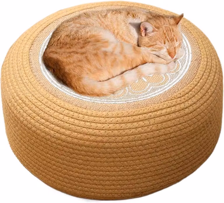 Witte ronde outdoor poef met ambachtelijk vlechtwerk - Diameter: 40 cm