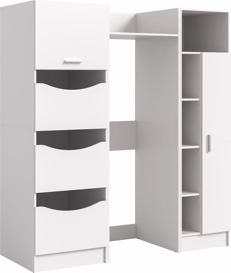 Ebuy24 Wasmachinekast met 4 deuren en 2 vouwdeuren, wit, B: 68 cm, D: 76,8 cm, H: 195 cm