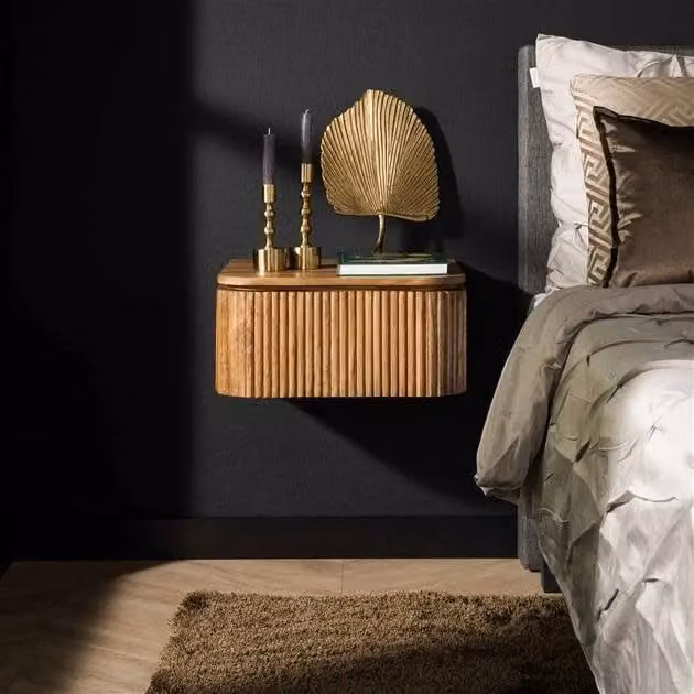 WoonStijl Nachtkastje Wave hangend met 1 lade, Mango hout, Bruin