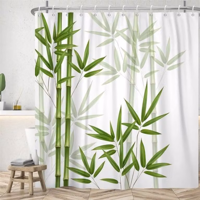 Bamboe douchegordijn met bladeren, waterdicht en schimmelbestendig, 180 x 180 cm
