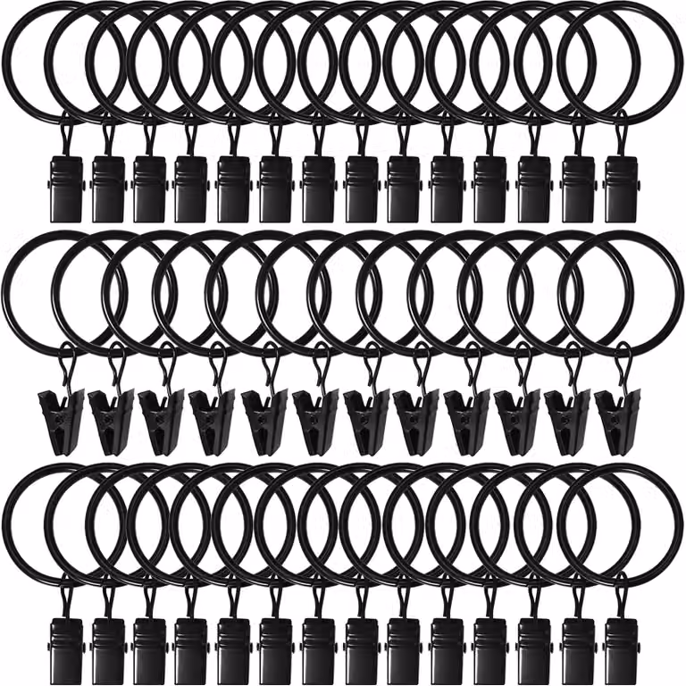 AMZSEVEN 40 stuks gordijnringen met clips, zwart, binnendiameter: 3,2 cm