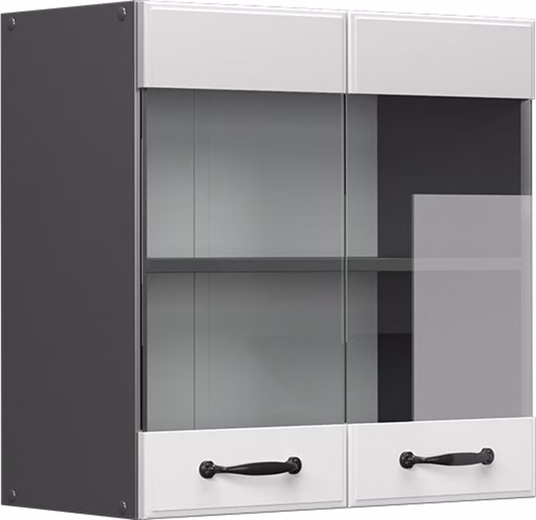 Vicco R-Line Glazen keukenkast Wit Landhuis met glazen deuren en wandmontage, Breedte: 60 cm