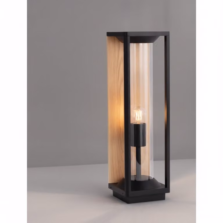 Lyora Pacific Tuinlamp met houten achtergrond, grijs/bruin, Hoogte: 50 cm