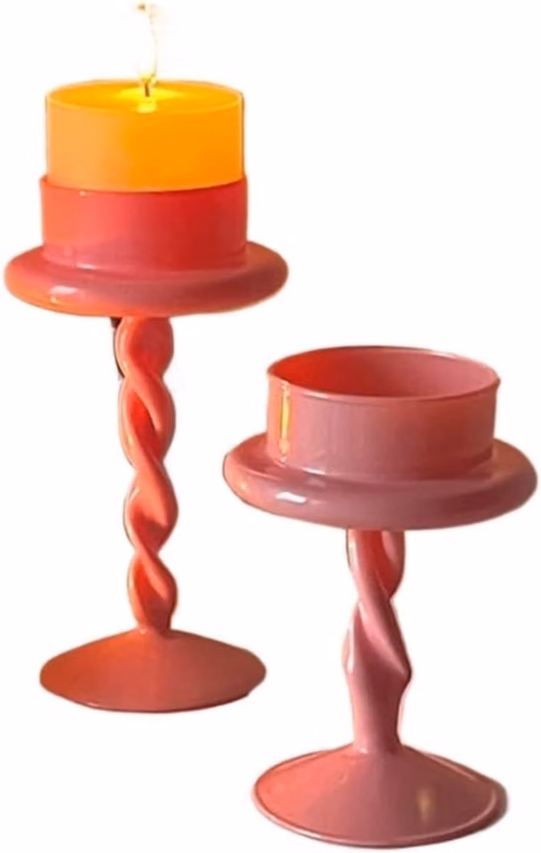 Roze glazen waxinelichthouder voor dinerdecoratie - 9 x 20 cm