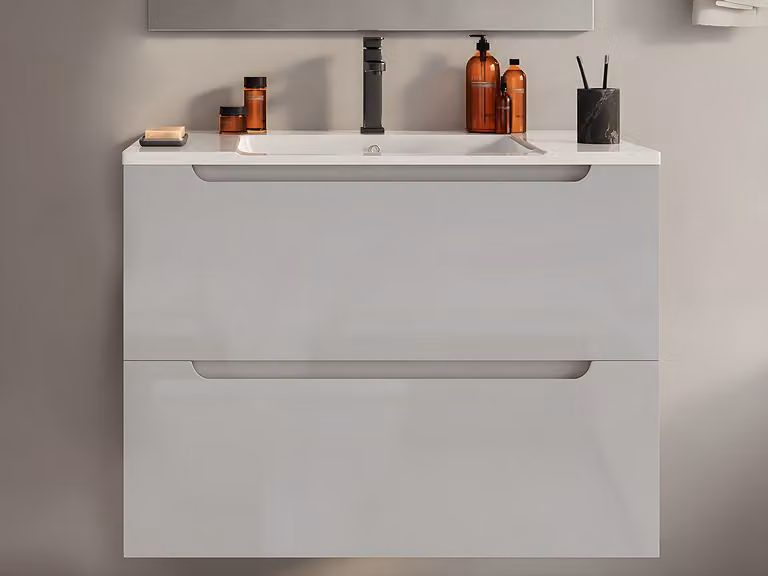 Vente-unique STEFANIE Hangmeubel onder enkele wastafel - Wit - Breedte: 80 cm