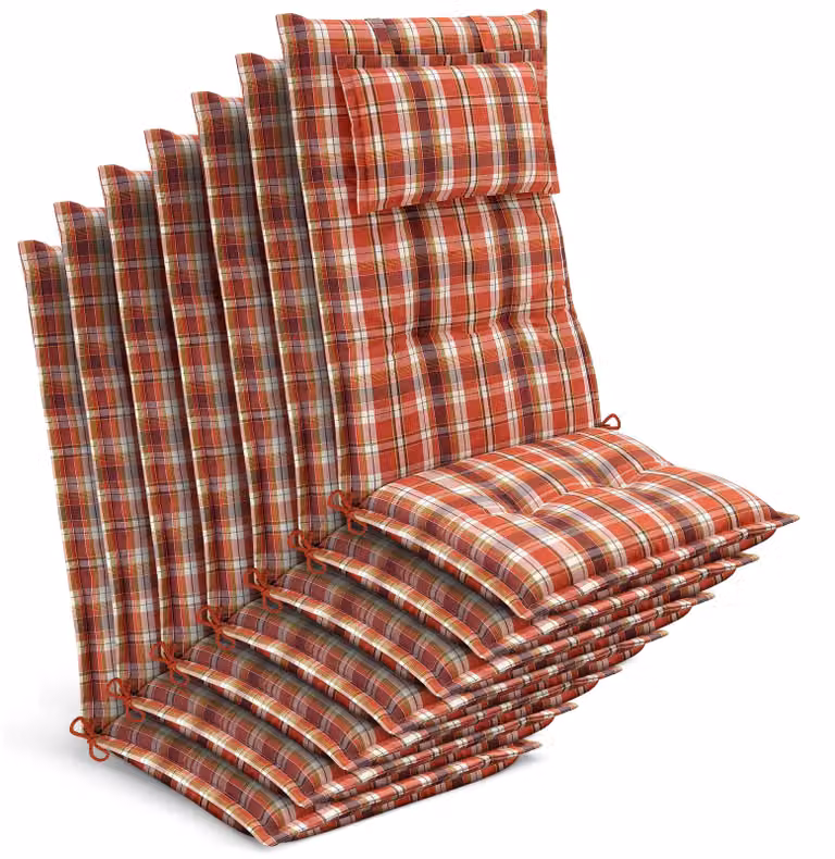 Beautissu premium rugkussens voor volwassenen, 7 stuks, oranje-rood-groen geruit, B: 120 cm, D: 50 cm, H: 7 cm