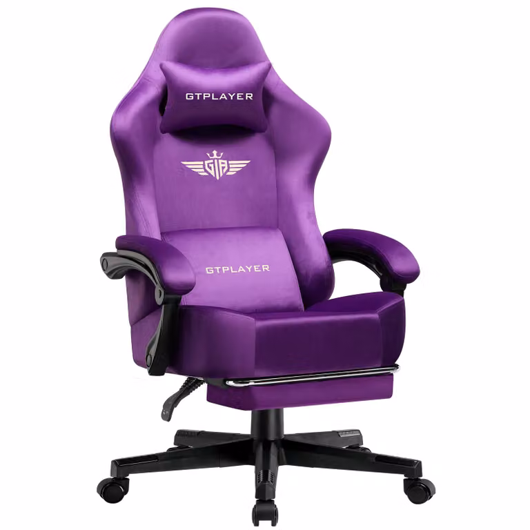GTPLAYER Ergonomische Gaming Stoel met Stoffen Bekleding, Verstelbare Armleuningen en Voetsteun