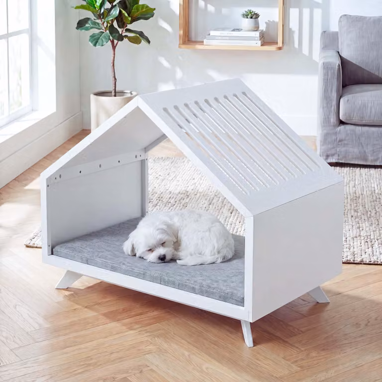 Mendler Honden- en kattenhuis HWC-Q65 wit met grijs kussen, B/D/H: 100 x 80 x 60 cm