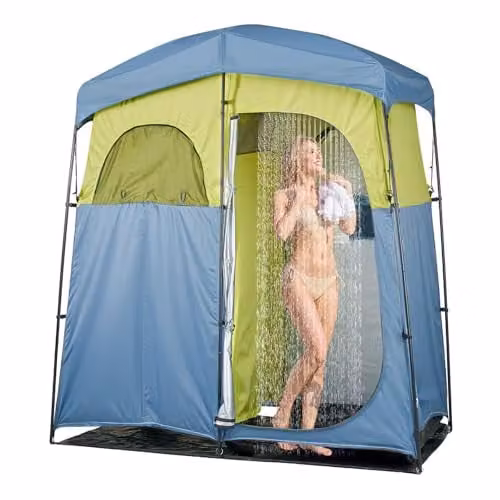 VEVOR Camping douchetent, 2-kamer draagbare privacy tent met douchetas en grondpalen, 150D Oxford-stof met zilveren coating