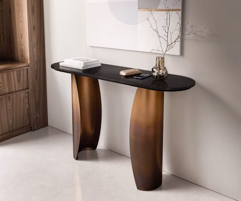 DELIFE Consoletafel Solena Modern Marmer Zwart met Goud en Zilver Metaal B: 135 cm, D: 40 cm, H: 78 cm