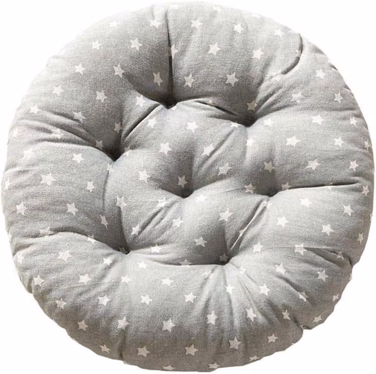Rond Stoelkussen Grijs Ster met Parelkatoen Vulling - Diameter: 50 cm
